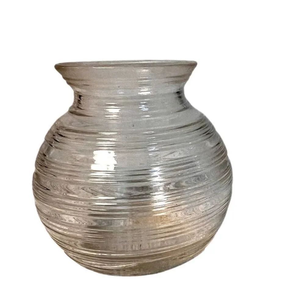 Vintage Clear Depression Glass Small Ribbed Bee Hive Vase